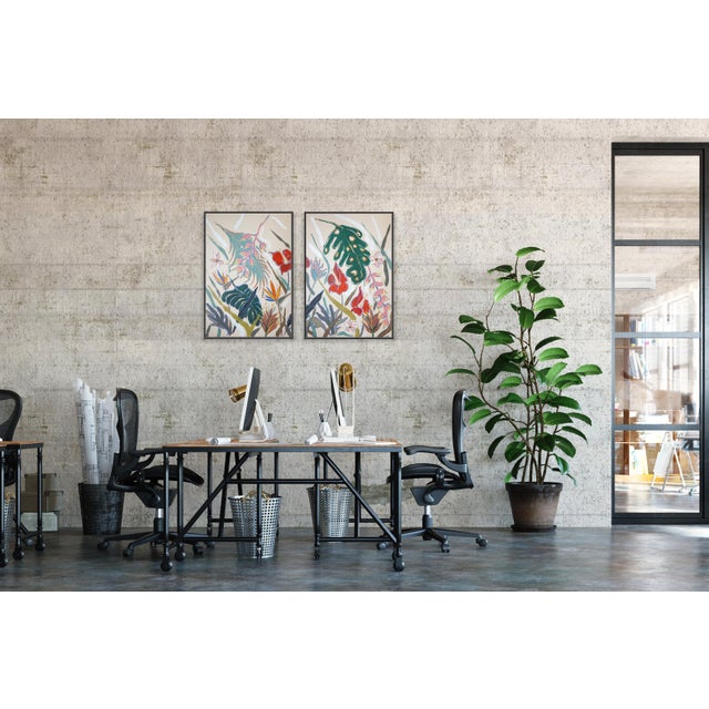 2020s 2026, Blooming Tropical Flowers, Floral Diptych, Botanical Painting, Illustration Style Painting on Watercolor Paper For Sale - Image 5 of 10