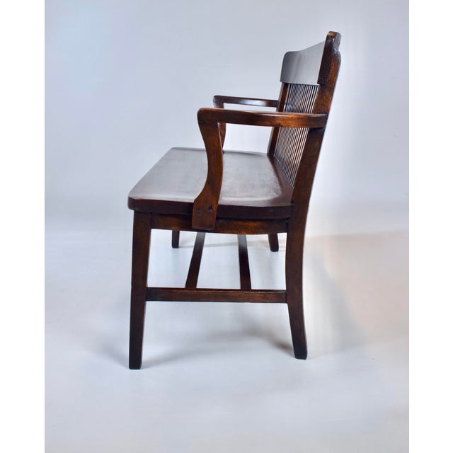 Antique Solid Dark Birch Lawyer's Bench, Newly Refinished For Sale - Image 4 of 13