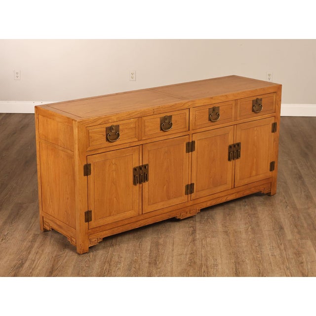 High Quality Vintage Credenza Sideboard with Pair of Dovetailed Drawers Over Cupboard Storage, Possibly Chinese Elm