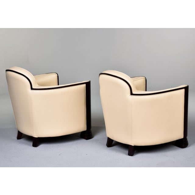 Wood French 1930s Art Deco Club Chairs in Cream Leather With Hardwood Frames - Pair For Sale - Image 7 of 12