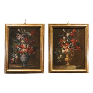 Francesco Lavagna, Pair of Still Lifes of Flowers Blackboard, 1720, Oil on Canvas For Sale