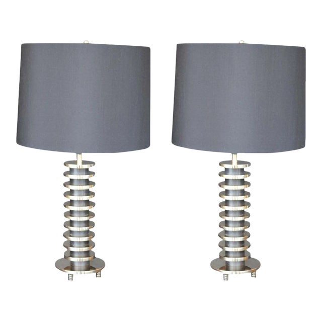 Pair of Brass Lamps in the Manner of Donald Deskey For Sale