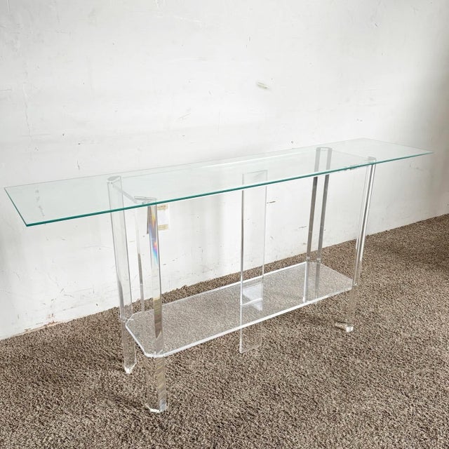 Postmodern Lucite Glass Top Console Table | Chairish
