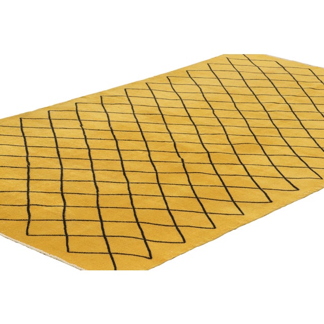 Rug & Kilim Vintage Zeki Müren Rug in Gold With Black Geometric Patterns, From Rug & Kilim For Sale - Image 4 of 7