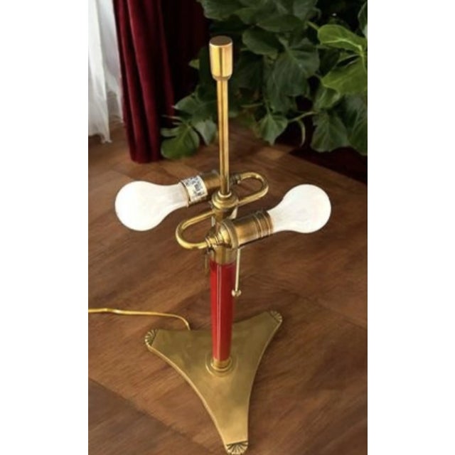 1960’s Mid-Century Modern Leather & Brass Lamp For Sale - Image 4 of 12