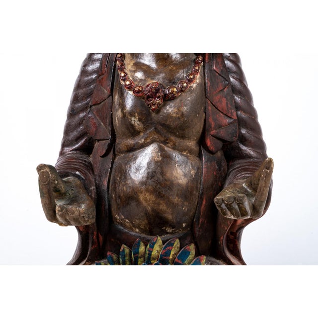 Antique Painted and Gilt Carved Seated Buddha Sculpture For Sale - Image 9 of 10