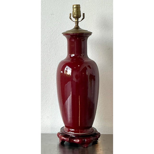 Vintage Oxblood Glazed Ceramic Lamp For Sale - Image 9 of 12