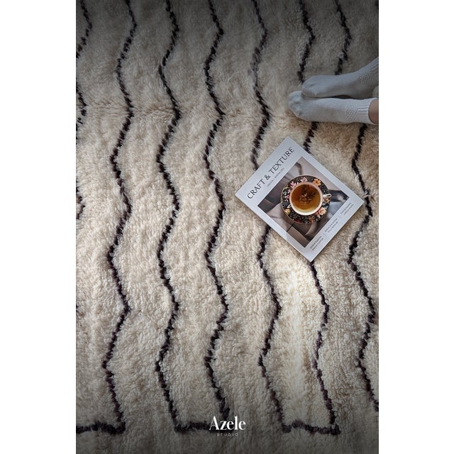 Chevron Stripe Hand-Knotted Moroccan Wool Rug | 9'7" X 6'8" | One of a Kind For Sale - Image 4 of 13