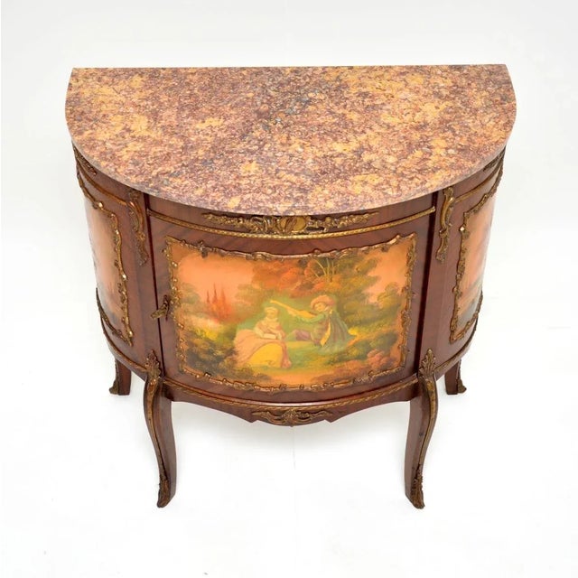 Antique French Marble Top Painted Cabinet, 1930s For Sale - Image 6 of 12
