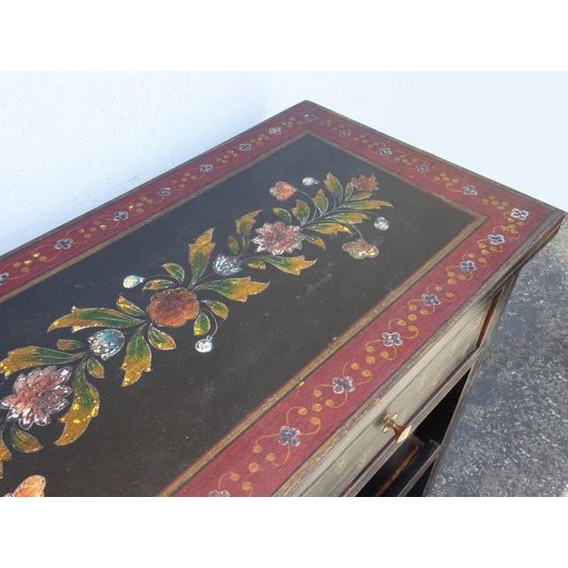 Vintage French Country Red Floral Console Table W a Floral Shelf For Sale In Los Angeles - Image 6 of 16