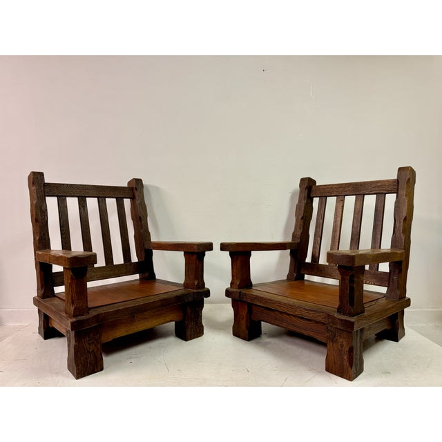 Set of Brutalist Oak Armchairs, 1960s For Sale - Image 10 of 18