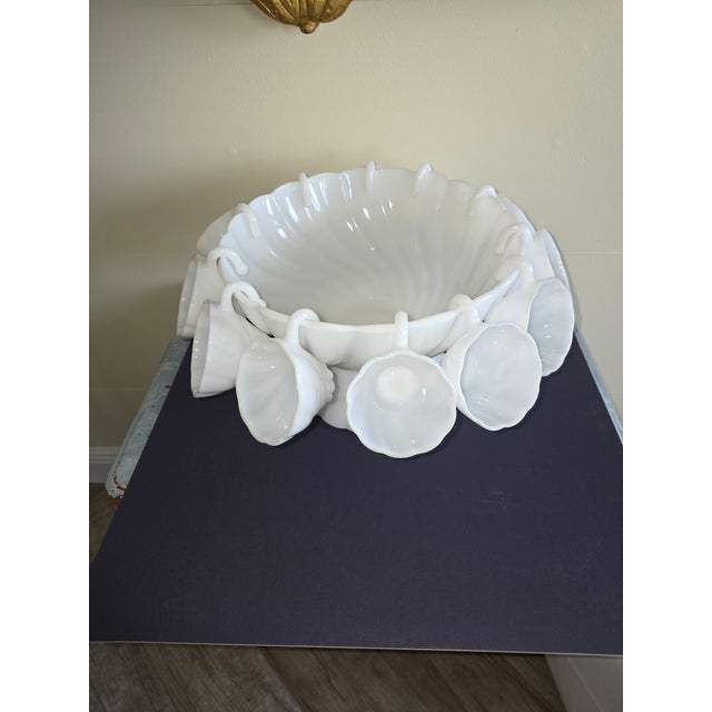 Milk Glass Swirl Pattern Punch Set For Sale - Image 13 of 16