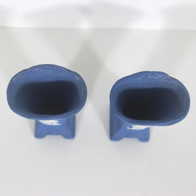 Ceramic Vintage Blue and White Jasperware Mini Vases, Wedgwood Style Miniature For Sale - Image 7 of 8