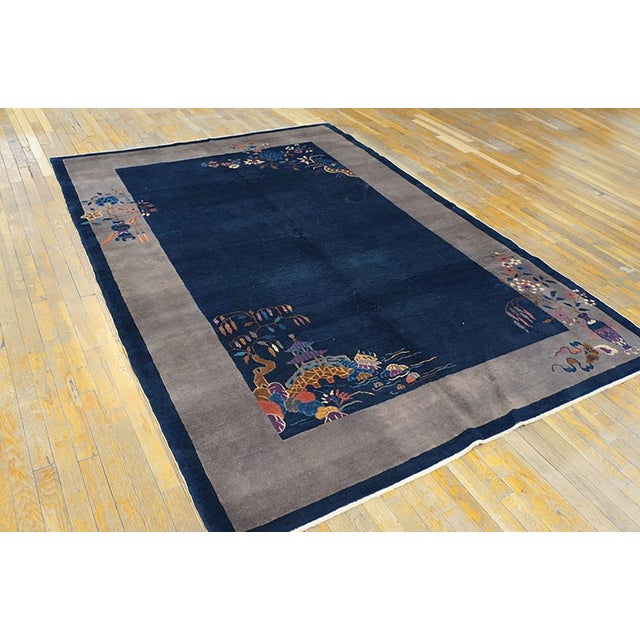 Antique Chinese - Art Deco Blue 1920s Rug, Circa Date: 1920s. This exceptional example of Chinese Art Deco weaving...