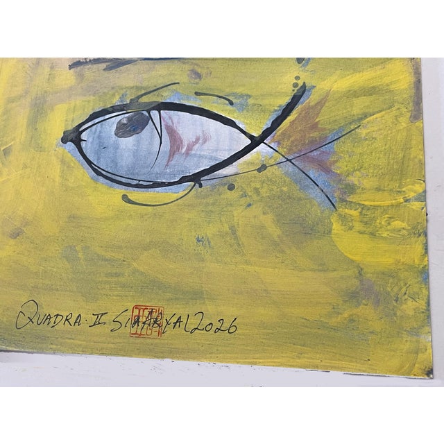 Contemporary Quadra. II White Framed Surreal Fish Painting For Sale - Image 3 of 5