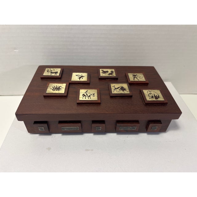 Mid-Century Rosewood Wood Jewelry Trinket Box Sterling Silver Inlay with Hinged Lid Aprox. dimensions: 7 3/4"L x 4 1/2"W x...