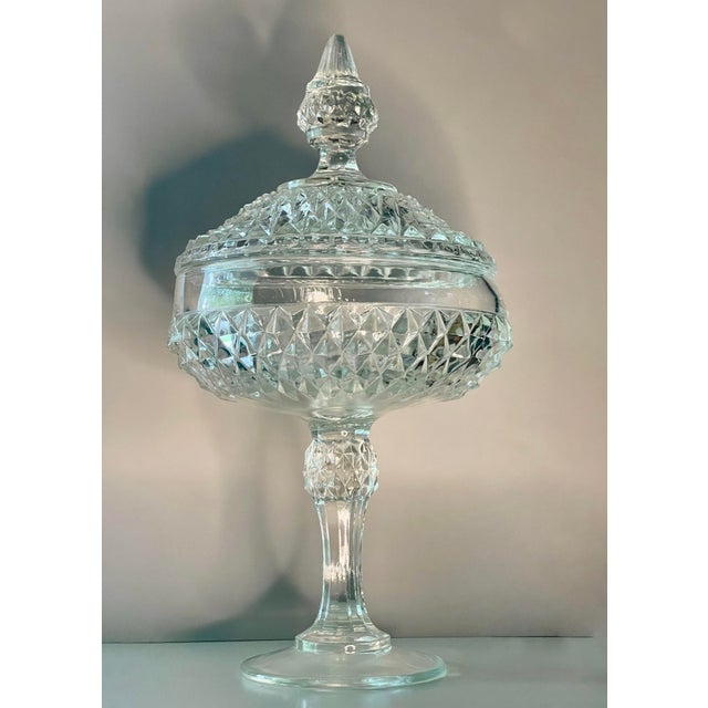 1950’s Diamond Point Pressed Glass Compote Dish For Sale - Image 4 of 8