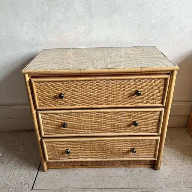 Wood Mid-Century Rattan 3 Drawer Chest of Drawers For Sale - Image 7 of 10