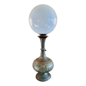 Antique 19th Century Middle Eastern Brass Vase Globe Table Lamp