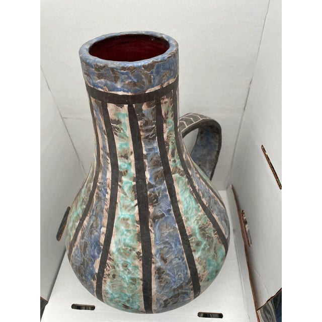 Vintage 1950s Italian Mottled Blue Pottery Handled Vase For Sale - Image 11 of 13