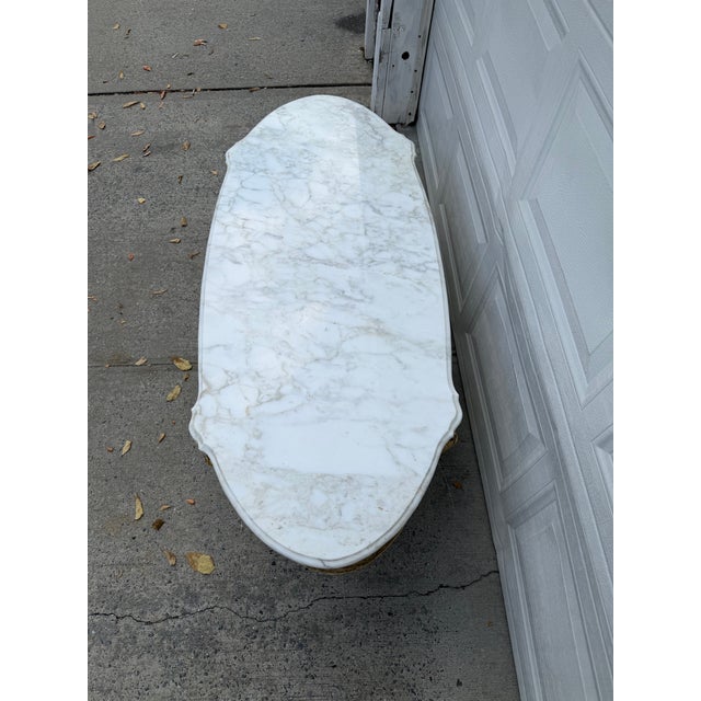 Stone Vintage French Louis XV Style Marble-Top Coffee Table With Carved Floral Apron and Cabriole Legs For Sale - Image 7 of 12