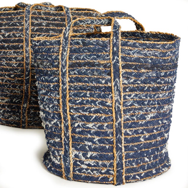 Denim Round Baskets, Set Of 3 For Sale In Chicago - Image 6 of 11