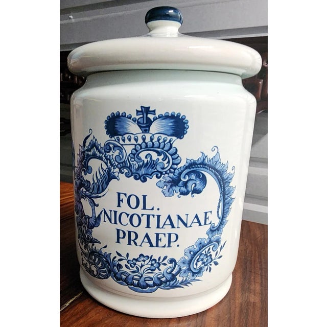 1960s Holland Delft Fine Ceramic Lidded Apothecary Jar For Sale - Image 5 of 11