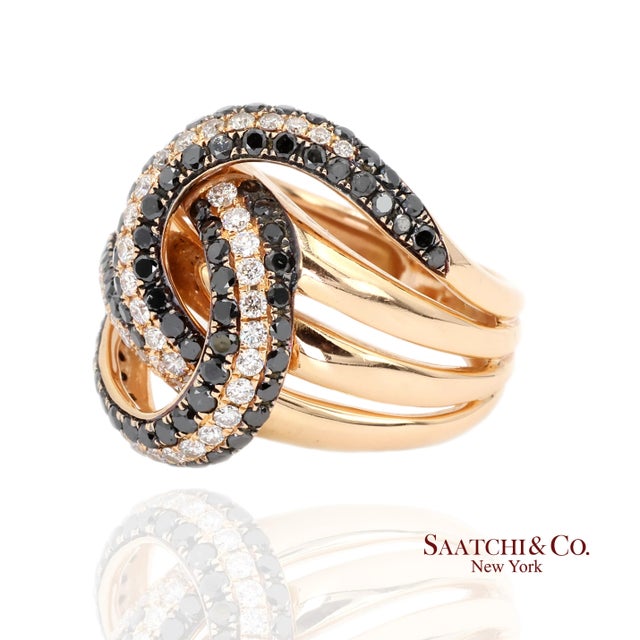 Contemporary 18k Solid Rose Gold Black and White Natural Diamond Ring For Sale - Image 3 of 10