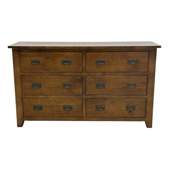 Mission 6 Drawer Oak Dresser - Walnut Stain For Sale