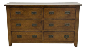 Mission 6 Drawer Oak Dresser - Walnut Stain