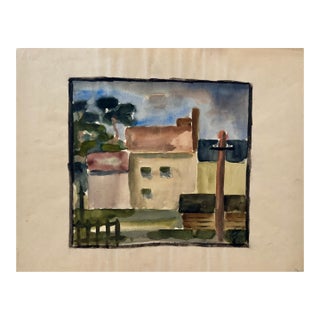 Henry Emil Salloch Original Watercolor on Paper Architectural Village Scene. For Sale