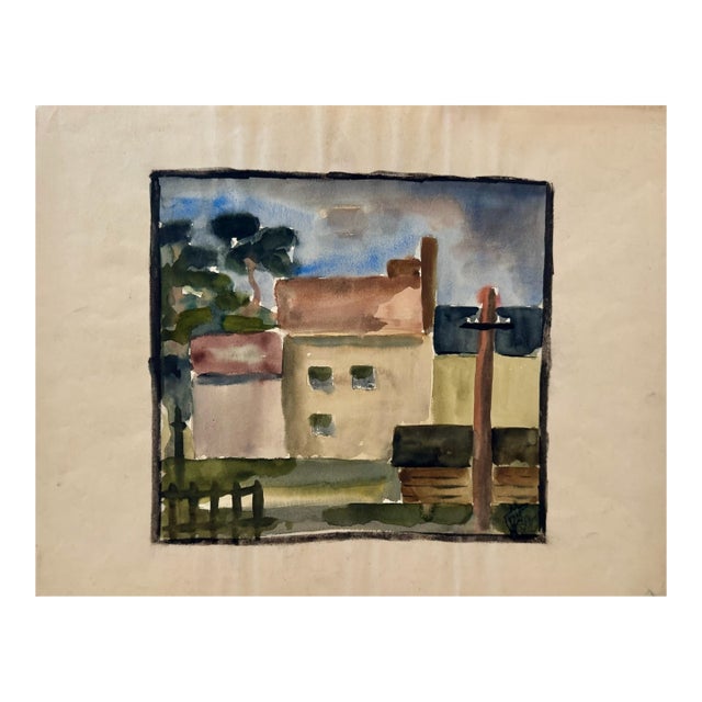 Henry Emil Salloch Original Watercolor on Paper Architectural Village Scene. For Sale