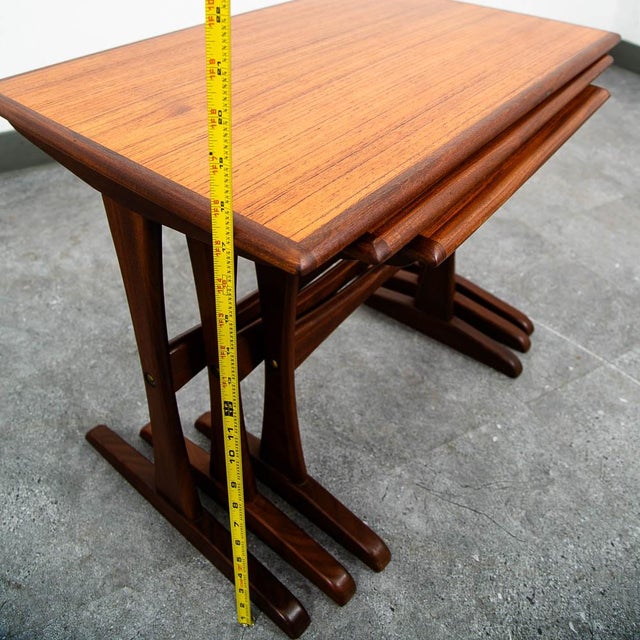 Mid Century Danish Modern Nesting Tables Attributed to Kai Kristiansen Teak Set 3 Denmark MCM For Sale - Image 10 of 10