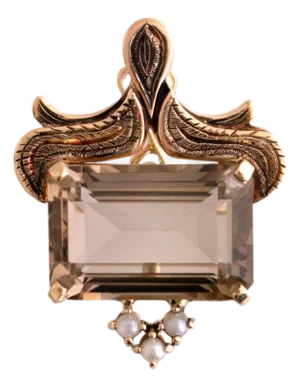 Vintage 14k Yellow Gold Krombholz Design Smoky Quartz Clip Pendant