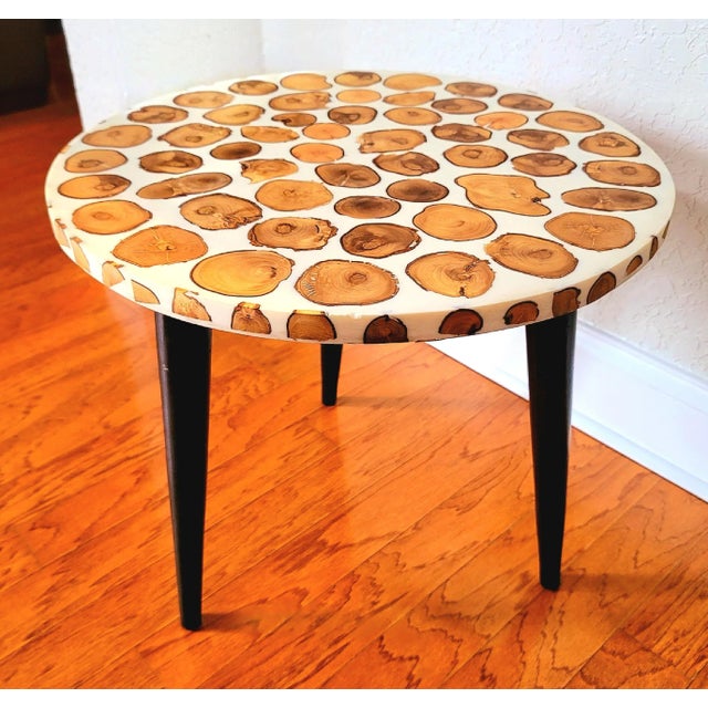 Moroccan Mid-Century Style Wooden and Resin Side Table 5 For Sale - Image 4 of 9