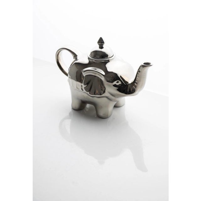 Late 20th Century Late 20th Century Silver-Glazed Porcelain Elephant Teapot Sculptural Object For Sale - Image 5 of 7