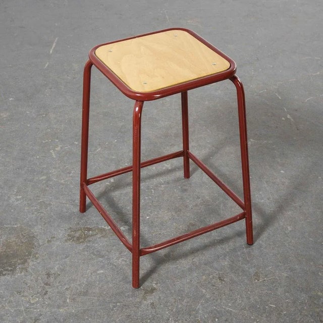 Wood French Dark Red Laboratory Stool, 1970s For Sale - Image 7 of 9