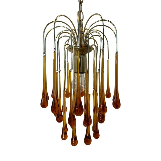 Vintage Amber Teardrop Chandelier For Sale