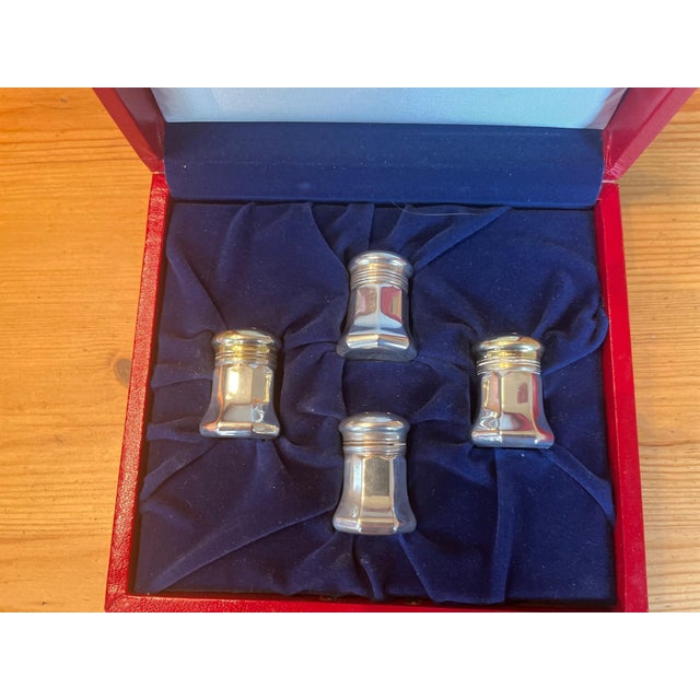 French Viintage Cartier Salt & Pepper Shakers Sterling Silver - 4pcs With Original Box For Sale - Image 3 of 4