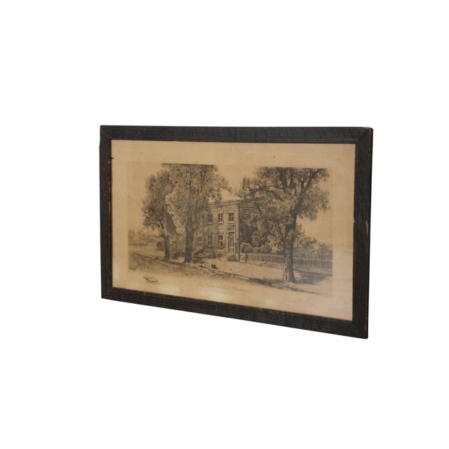 Turn of the century black and white architecture landscape etching titled "The Home of Walt Whitman, Camden, NY." Etched...