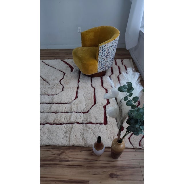Handmade Moroccan Beni Mrirt Rug, Ivory Oxblood Topographic, 9'9" X 6'8" For Sale - Image 9 of 15