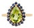 Peridot Blue Sapphire Halo Green 14k Gold Ring Size 5.5, Fine Jewelry by VRJewels For Sale