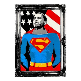 Mr. Brainwash, Obama Superman (Silver), Large Hand Signed Screen Print, 41 X 29 In., 2008 For Sale