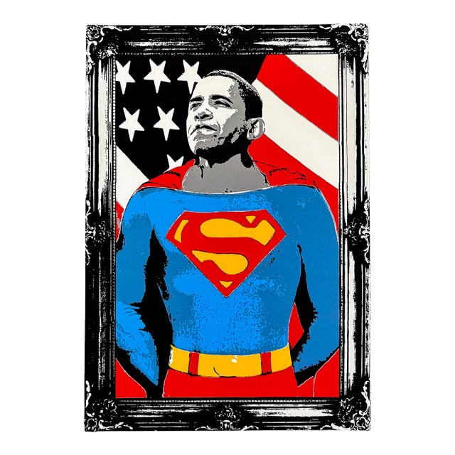 Mr. Brainwash, Obama Superman (Silver), Large Hand Signed Screen Print, 41 X 29 In., 2008 For Sale