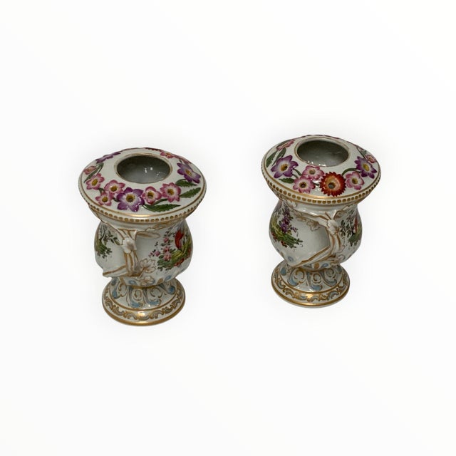 Antique Pair Edmé Samson Paris Chelsea-Style Porcelain Bird Potpourri Urns C. 1885-1920 For Sale - Image 4 of 8