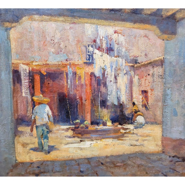 Alson Skinner Clark- Mexican Peons in a Hacienda Courtyard-Oil Painting-C1923 For Sale - Image 4 of 10