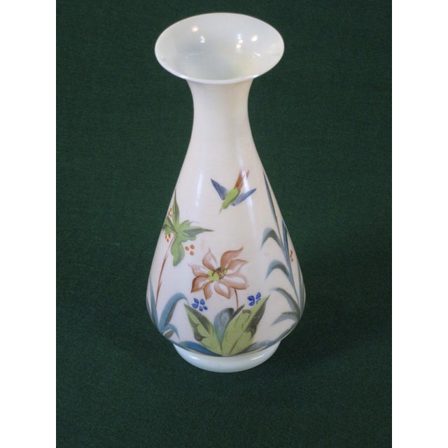 Late 19th Century Vase White Opalescent Glass, Hand Painted Enameled Flowers, Mouth Blown, Victorian For Sale - Image 6 of 11