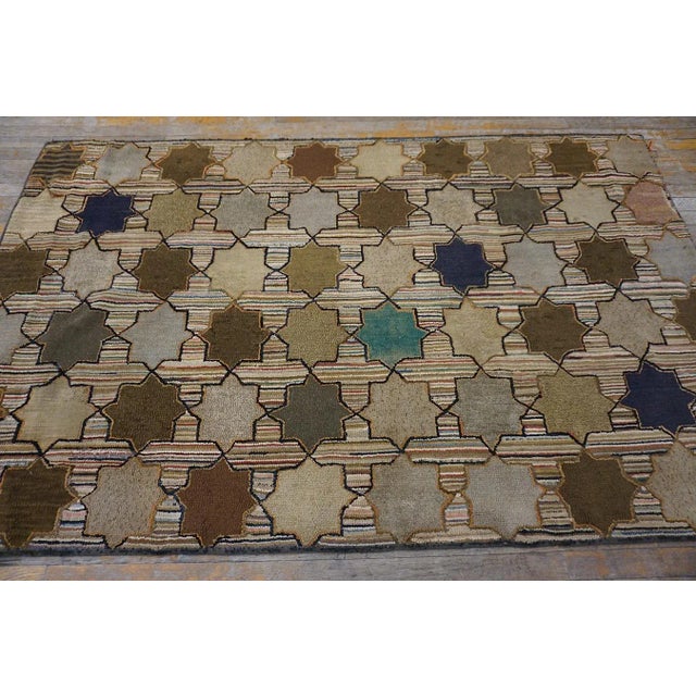 American Striking Ivory Background Color With Symmetrical Design in Light and Dark Colors Antique American Hooked Rug For Sale - Image 3 of 9