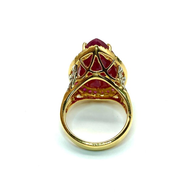 Ruby Red Bochic "Capri" Vintage Natural Ruby & Diamonds Ring Set in 18K Gold & Silver For Sale - Image 8 of 18