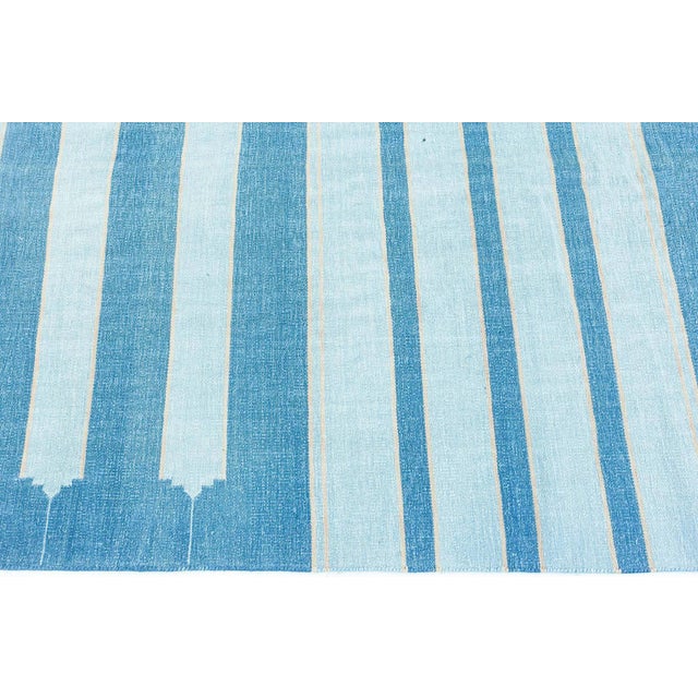 Doris Leslie Blau Vintage Indian Dhurrie Striped Blue Rug For Sale - Image 4 of 7